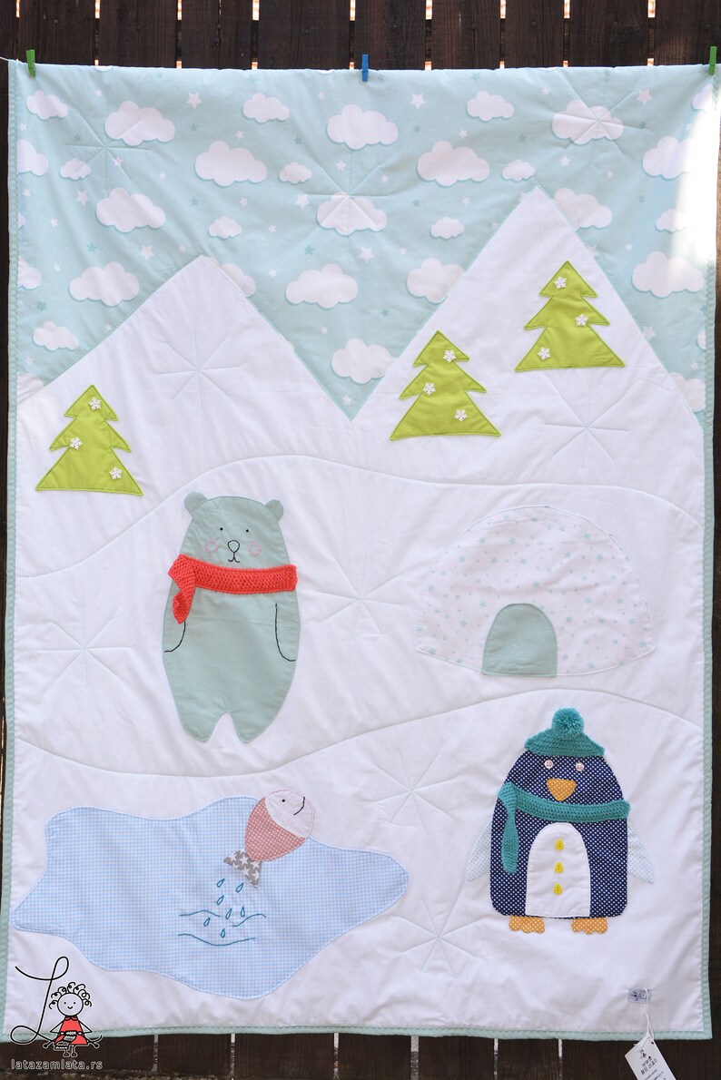 Baby Quilts Handmade Cotton Baby Quilt Boys Winter Snow Etsy
