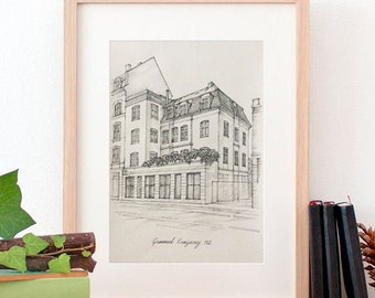 Custom Home Portrait Hand Drawn Original House Sketch Home Drawing Realtor Closing Gift First Home Housewarming gift Drawing of home