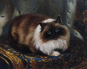 Domestic cat portrait Cat portrait Pet portrait Personalized dog portrait Oil on canvas portrait Handmade pet portrait Victorian style