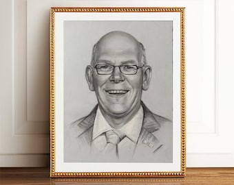 Retrato personalizado a lápiz a partir de una fotografía. Obra de arte dibujada a mano con grafito.