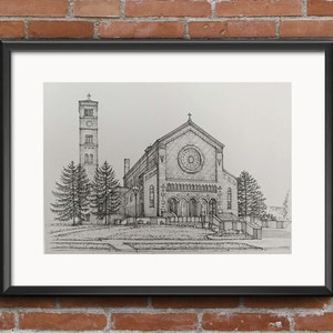 Custom Wedding Venue Church, Custom Home Portrait, Hand Drawn, Original House Sketch, Home Drawing, Realtor Closing Gift, First Home