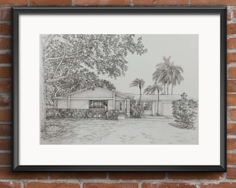 Individuelles Haus Portrait, Handgezeichnete Haus Skizze, Realtor Geschenk