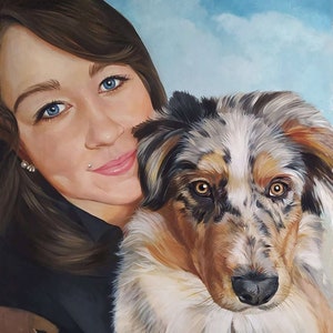 Personalized Portrait of Pet and Owner,Personalized Family Portrait with Pet,Realistic Portrait with Pet,Gift for Dog and Cat Lovers