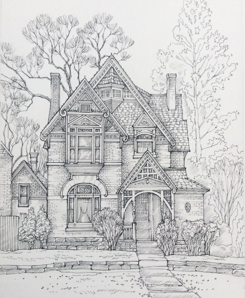 Custom Home Portrait, Hand Drawn, Original House Sketch, Home Drawing, Realtor Closing Gift, First Home, Custom Wedding Venue Church image 8