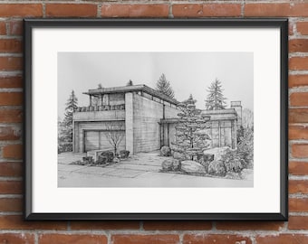 Portret Custom House: Ilustracja domu rysowana ręcznie tuszem i ołówkiem