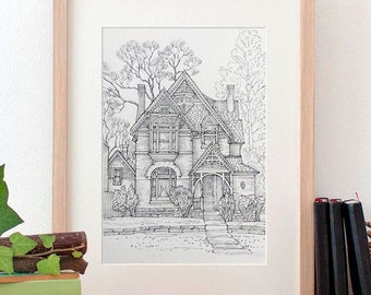House sketch from photo, Custom home portrait, Original house sketch, Home drawing, Realtor closing gift, First home, Housewarming gift