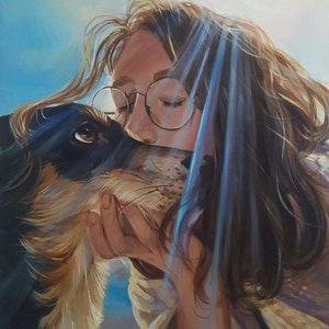 Realistic Oil Paintings of Pets and Owners Bespoke Pet and Owner Portraits Personalized Pet and Owner Oil Paintings