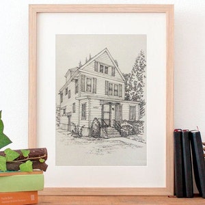 House sketch from photo, Custom home portrait,  Original house sketch, Home drawing, Realtor closing gift, First home, Housewarming gift