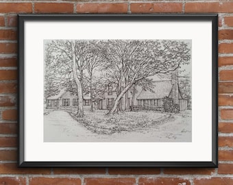 Custom Home Portrait, Hand Drawn, Original House Sketch, Home Drawing, Realtor Closing Gift, First Home, Custom Wedding Venue Church