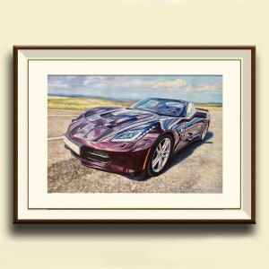 カスタム油絵キャンバス車ポートレート - お気に入りの車の手描きパーソナライズアートワーク