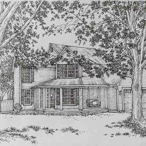 Custom Home Portrait, Hand Drawn, Original House Sketch, Home Drawing, Realtor Closing Gift, First Home, Custom Wedding Venue Church image 2
