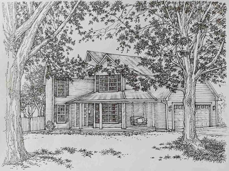 Custom Home Portrait, Hand Drawn, Original House Sketch, Home Drawing, Realtor Closing Gift, First Home, Custom Wedding Venue Church image 2