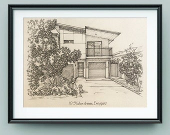 House sketch from photo, Custom home portrait, Original house sketch, Home drawing, Realtor closing gift, First home, Housewarming gift