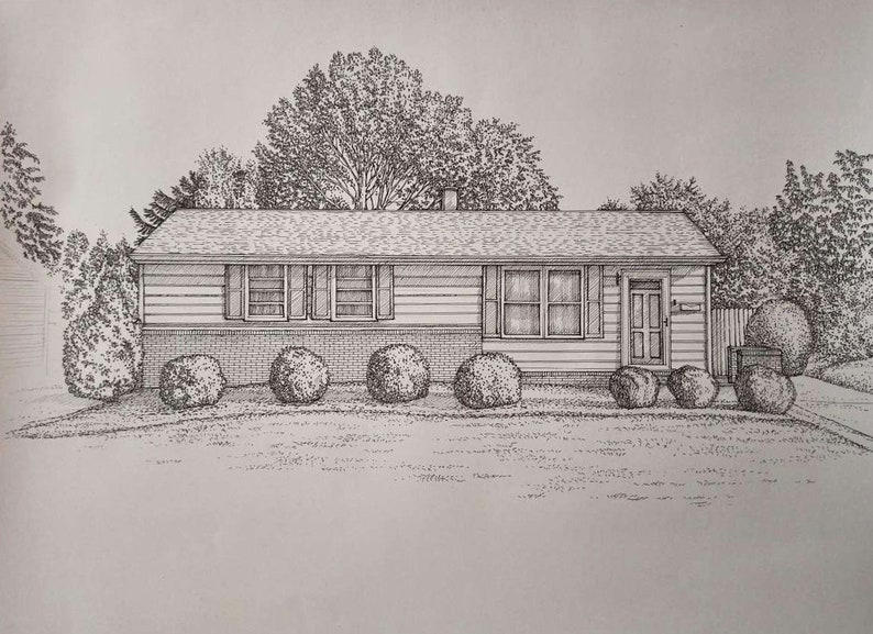 Custom Home Portrait, Hand Drawn, Original House Sketch, Home Drawing, Realtor Closing Gift, First Home, Custom Wedding Venue Church image 9