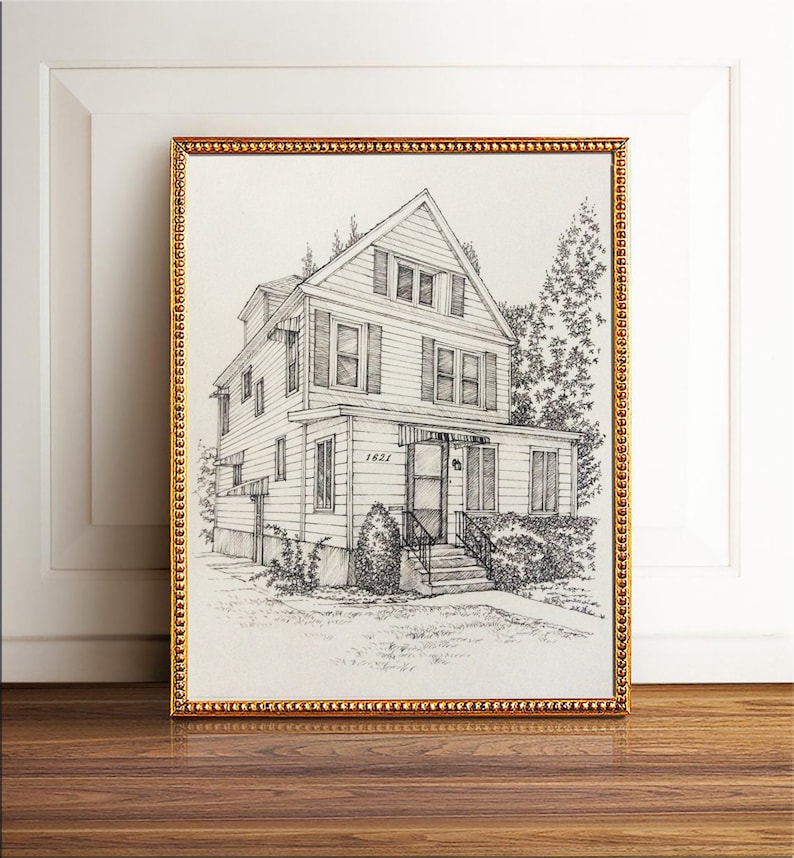 Custom Home Portrait, Hand Drawn, Original House Sketch, Home Drawing, Realtor Closing Gift, First Home, Custom Wedding Venue Church image 3