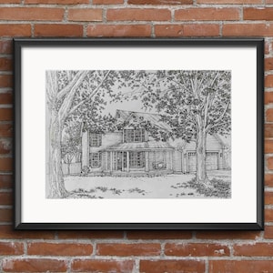 Custom Home Portrait, Hand Drawn, Original House Sketch, Home Drawing, Realtor Closing Gift, First Home, Custom Wedding Venue Church image 1