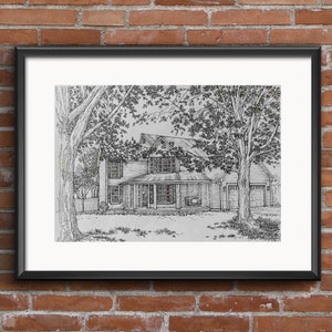 Custom Home Portrait, Hand Drawn, Original House Sketch, Home Drawing, Realtor Closing Gift, First Home, Custom Wedding Venue Church image 1