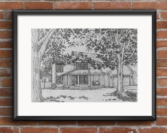 Custom Home Portrait, Hand Drawn, Original House Sketch, Home Drawing, Realtor Closing Gift, First Home, Custom Wedding Venue Church