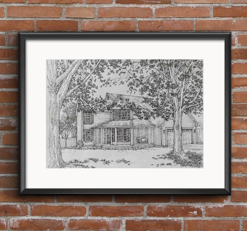 Custom Home Portrait, Hand Drawn, Original House Sketch, Home Drawing, Realtor Closing Gift, First Home, Custom Wedding Venue Church image 1