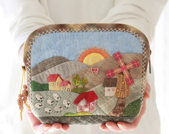 Cotton Cosmetic Bag - Cute Qilted Travel Toiletry Case