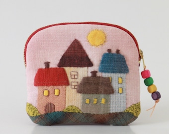Quirky Lipstick Mirror Bag, Small Coin Purse, Japanese Patchwork Style, Lovely Gadget Case