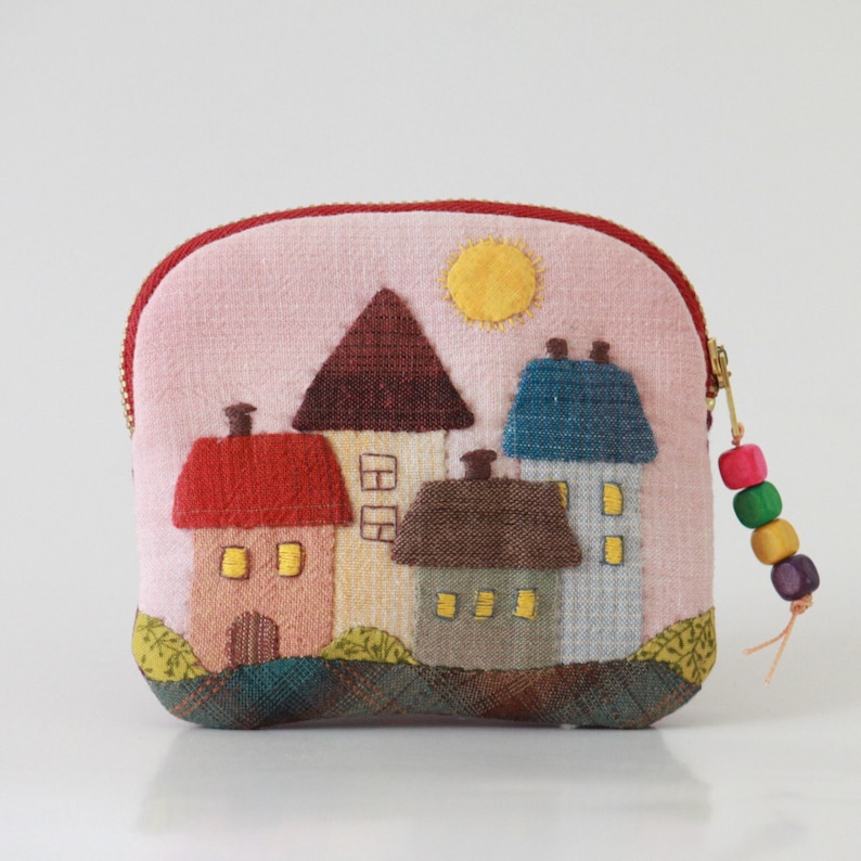 Quirky Lipstick Mirror Bag, Small Coin Purse, Japanese Patchwork Style, Lovely Gadget Case image 1