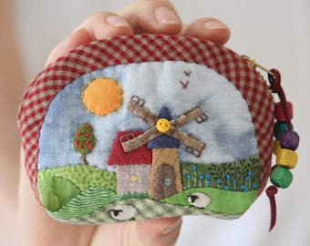 Quilted Coin Purse, Fun Japanese Patchwork Earbuds Case, Pretty Money Pouch.