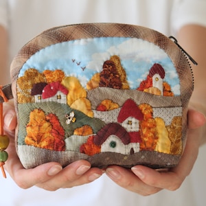 Borsa per cosmetici in cotone fatta a mano/Borsa per trucchi con cerniera/Porta accessori trapuntato