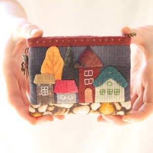 Mini bolso cosmético acolchado, porta dinero de patchwork japonés, estuche de tela para auriculares, bolso pequeño para lo esencial.