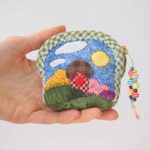 Mini Bag for Coins or headphones / Quilted Coin Purse made in Japanese patchwork style / Money holder