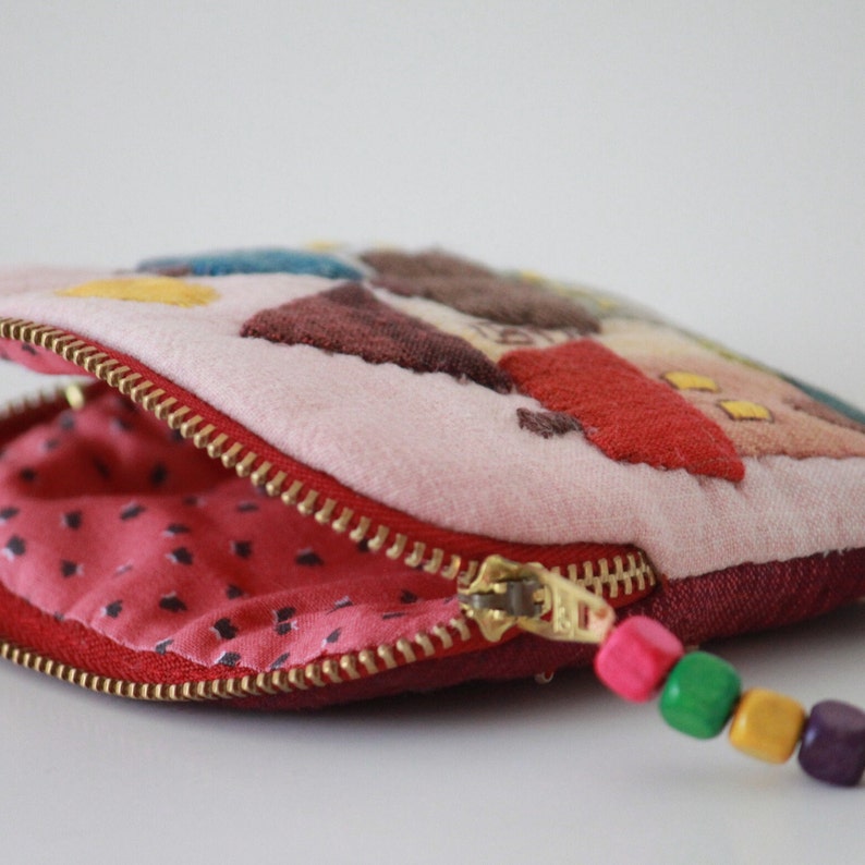 Quirky Lipstick Mirror Bag, Small Coin Purse, Japanese Patchwork Style, Lovely Gadget Case image 10