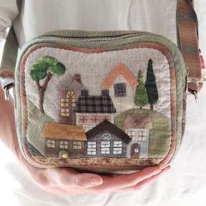Sac crossbody vert matelassé, crossbody en tissu mignon, sac à main patchwork