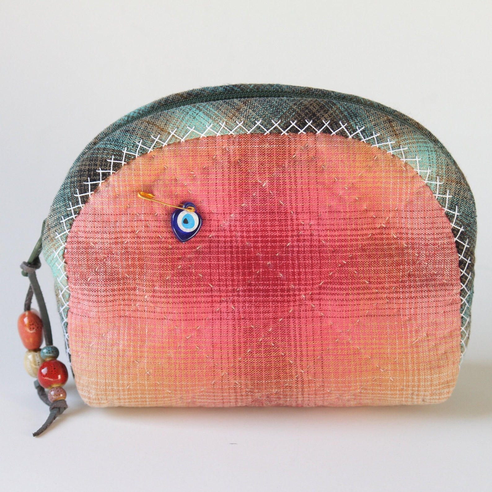 Patchwork Cosmetic Bag, Fabric Travel Case, Medium Size Quilted Makeup ...