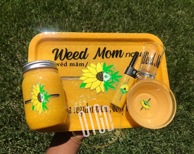 Weed Mom Rolling Tray Set Beauty Tray Set Sunflower Tray Etsy