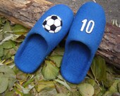 Blue Men wool slippers for a football fan Kids wool slippers wool clogs with soccer ball Blue slippers Ecofriendly House shoes men gift