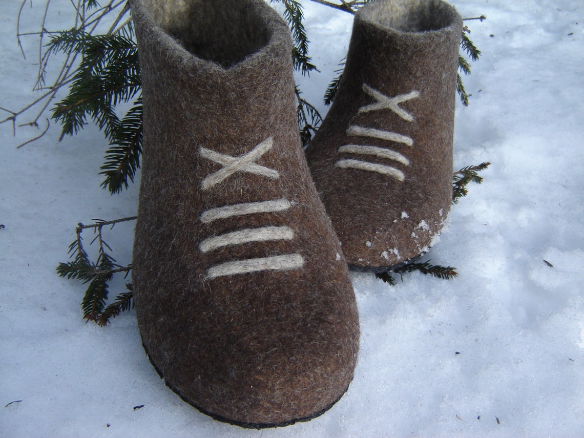 Felted wool boots for men Brown wool boots Handmade slippers Etsy