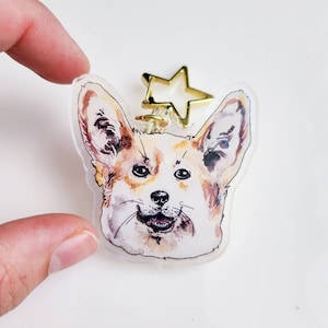 コーギー ホログラフィック キーチェーン、水彩犬のイラスト、ホロ子犬チャーム、コーギー愛好家へのギフト
