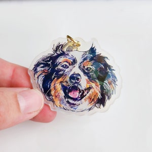 Portachiavi in acrilico a forma di cane pastore australiano, regalo per amanti dei cuccioli a pelo lungo, portachiavi con animale domestico, regalo per amanti dei cani