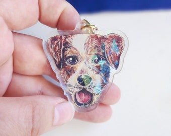 Aquarell Jack Russel Terrier Schlüsselanhänger: Holographischer Stern-Schlüsselanhänger