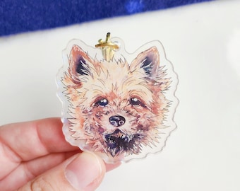 Cairn Terrier Clear Acrylic Dog Breed Keychain, Cartoon Art Style Double-Sided Holographic Charm, Kawaii Cute Norwich Puppy Lover Gift