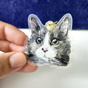 Domestic Long Haired Cat Keychain, Holographic finish Cute Pet Keyring