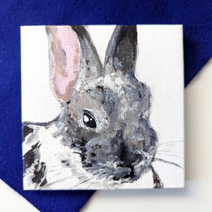 Custom Bunny Pet Painting, Acrylic Portrait, Will Draw Painting of Your Pet, I Love My Bunny, Personalized Rabbit Art, 8x8 inches Canvas