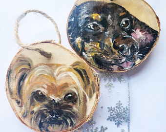 Personalized Dog Ornament: Custom Pet Portrait, Acrylic on Wood
