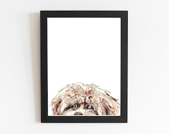 Cavapoo Aquarell Kunstdruck: Hundeportrait