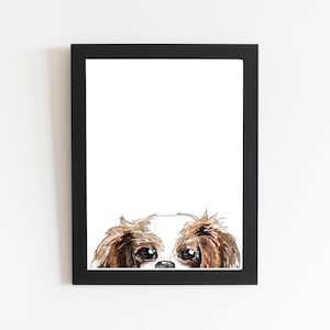 Cavalier King Charles Spaniel Print, Watercolor Dog Illustration Art Work Puppy Art Decor, Peek a Boo Dog Wall Art, Room Animal Lover Poster