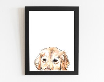 Custom Golden Retriever Watercolor Art Print: Personalized Dog Portrait