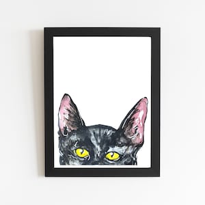 Cat Print Black Cat, Traditional Watercolor Painting Print, Cat Art Wall Art Cat Decor, Cat Lover Gift Art Print