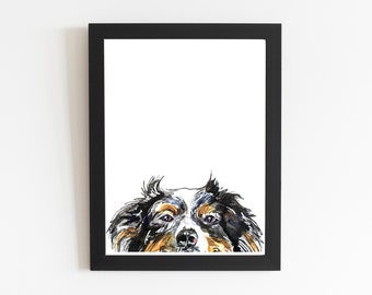 Australian Shepherd Dog Print, Pet Portrait Aussie Gift, Watercolor Pet Painting Art, Australian Shepherd Mom or Dad Gift, Mini Aussie Art