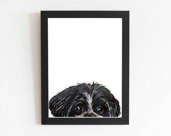 Black and White Shih Tzu Art Print, Cute Pup Art, Dog Wall Art Hanging, Watercolor Art Print Illustration
