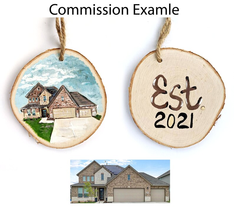 Custom Hand-Painted House Ornament, Wooden Slice Home Painting Ornaments, Personalized Home Sweet Home Gift, Cute Handmade New Homeowners image 2